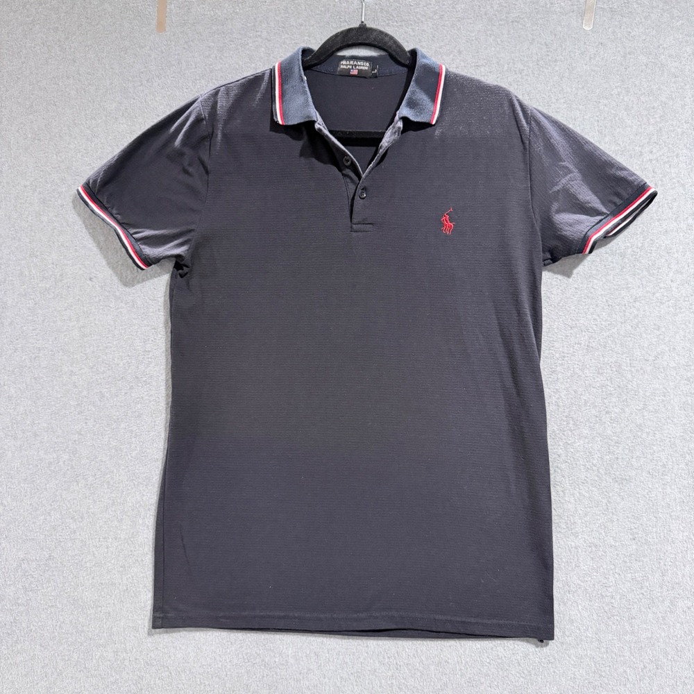 Polo Jeans Co Ralph Lauren Men Navy Blue Ribbed Polo Shirt Large Red Pony Logo